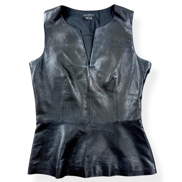 Theory Women's‎ Black Etia L. Light Sleeveless Leather Top Size Petite - Picture 1 of 12